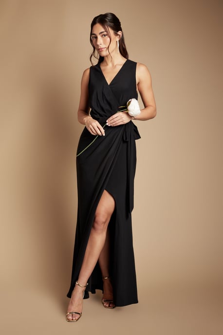 V Neck Wrap Detail Crepe Maxi Bridesmaid Dress - Image 1