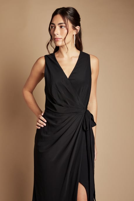 V Neck Wrap Detail Crepe Maxi Bridesmaid Dress - Image 2