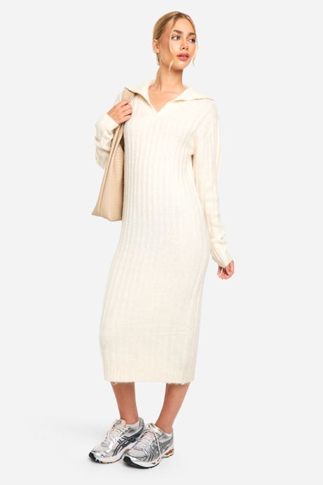 Soft Knit Thick Rib Collar Detail Midaxi Dress - Image 1