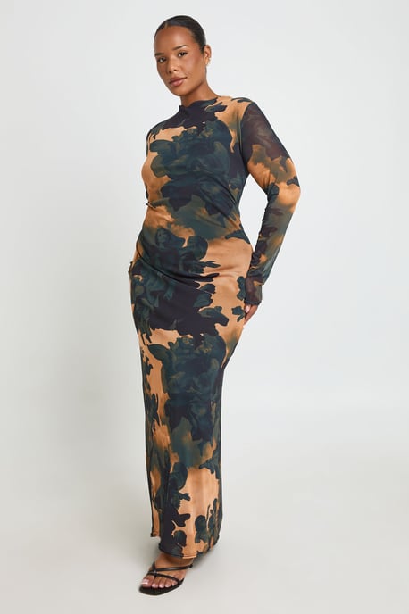 Plus Printed Mesh Low Back Maxi Dress - Image 3