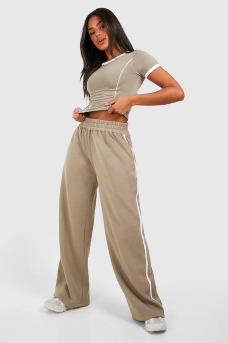 Piping Detail T-Shirt And Straight Leg Jogger Set - Image 1