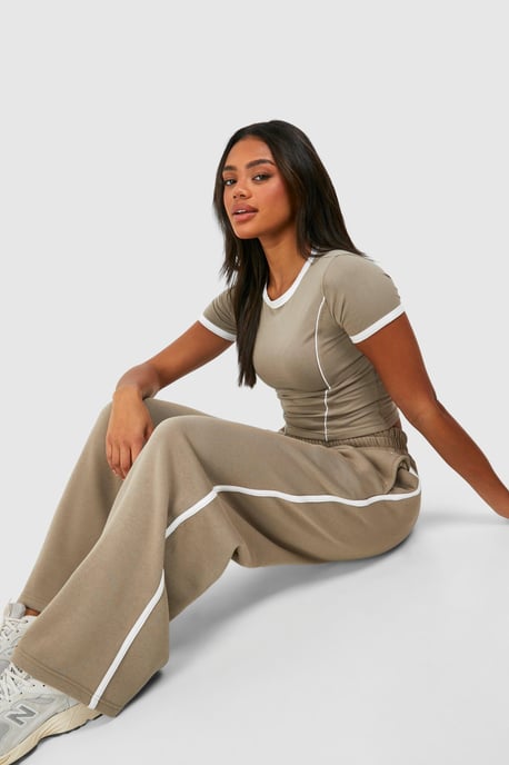Piping Detail T-Shirt And Straight Leg Jogger Set - Image 3