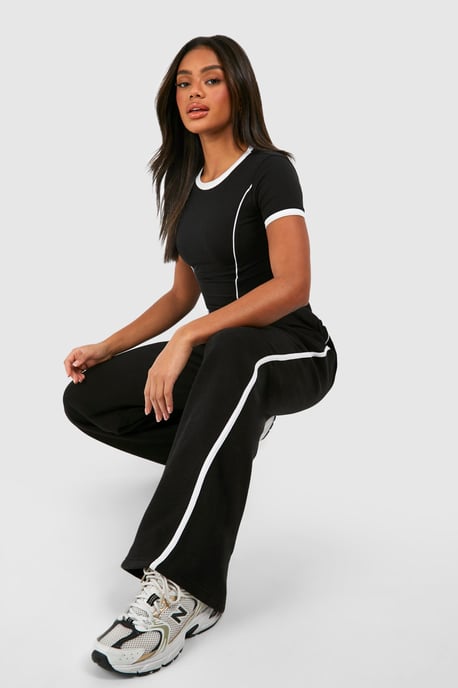 Piping Detail T-Shirt And Straight Leg Jogger Set - Image 3