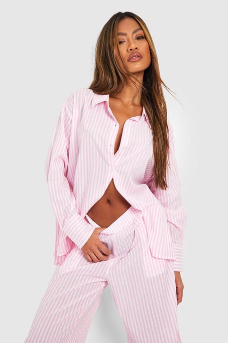 Cotton Pinstripe Oversized Pyjama Shirt - Image 1
