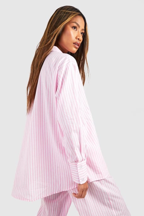 Cotton Pinstripe Oversized Pyjama Shirt - Image 2