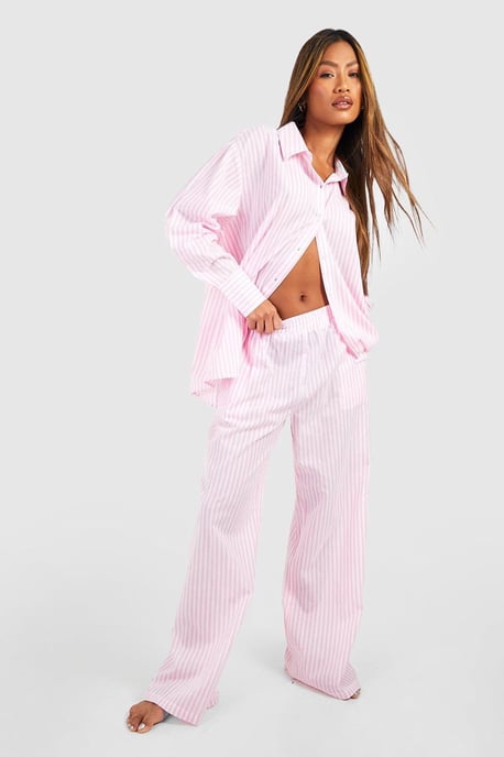 Cotton Pinstripe Oversized Pyjama Shirt - Image 3