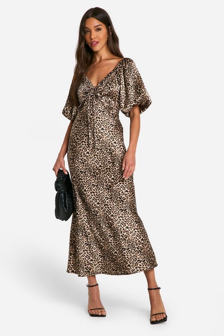 Leopard Puff Sleeve Midaxi Dress - Image 1