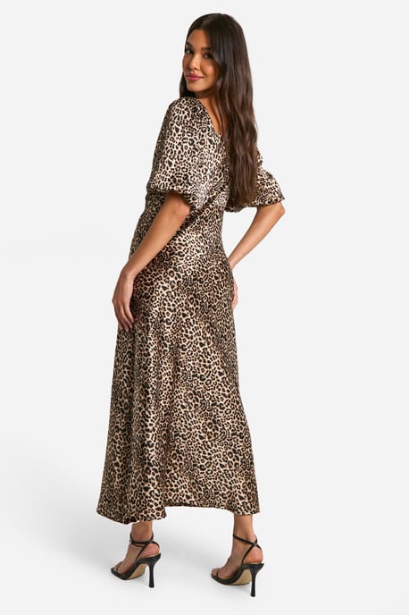 Leopard Puff Sleeve Midaxi Dress - Image 2
