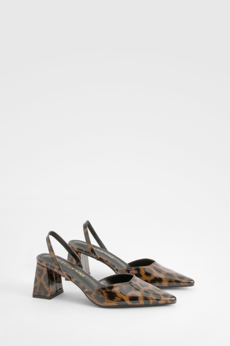 Wide Fit Leopard Block Heel Court Shoes - Image 1