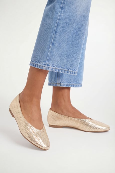 Malia Faux Leather Woven Round Toe Ballet Flats - Image 1
