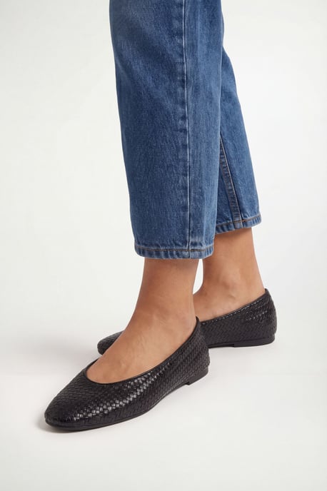 Malia Faux Leather Woven Round Toe Ballet Flats - Image 1