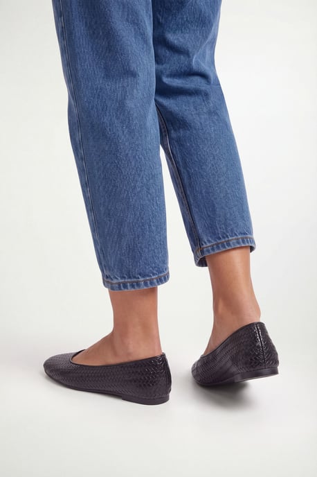 Malia Faux Leather Woven Round Toe Ballet Flats - Image 2