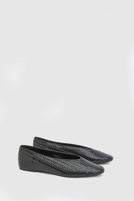 Malia Faux Leather Woven Round Toe Ballet Flats - Image 3