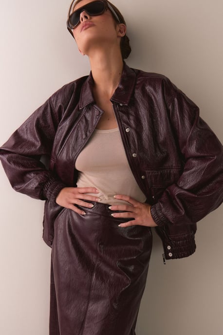 Faux Leather Vinyl Oversized Bomber Jacket - Image 2