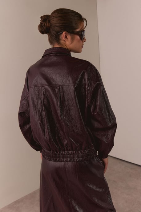Faux Leather Vinyl Oversized Bomber Jacket - Image 3