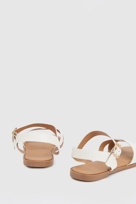 Wide Fit Florence Faux Leather Cross Strap Flat Sandals - Image 3
