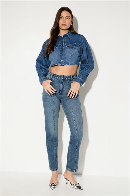 Seam Detail Cropped Denim Jacket - Image 2