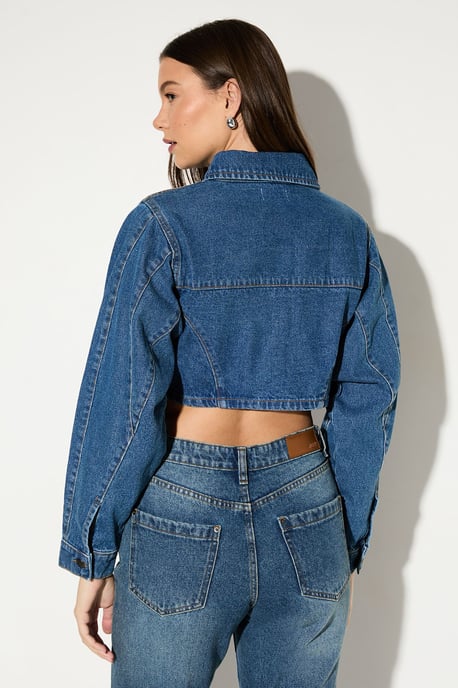 Seam Detail Cropped Denim Jacket - Image 3