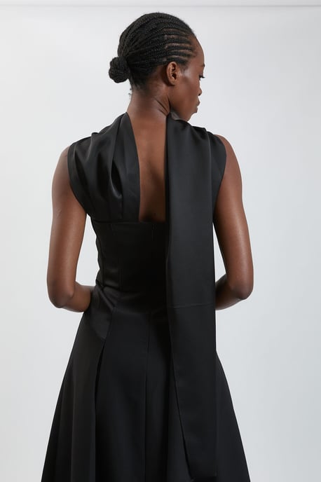 Satin Back Crepe Tailored Bardot Maxi Dress - Image 2