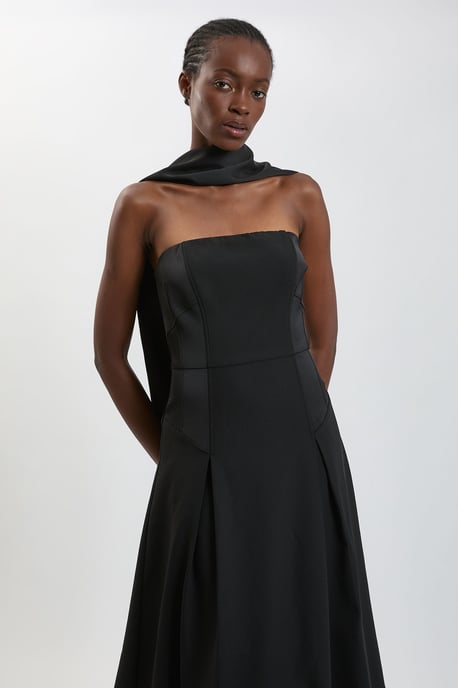 Satin Back Crepe Tailored Bardot Maxi Dress - Image 3
