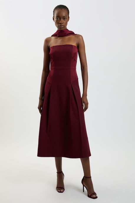 Satin Back Crepe Tailored Bardot Maxi Dress - Image 1