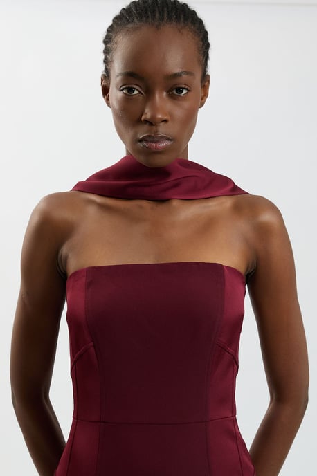 Satin Back Crepe Tailored Bardot Maxi Dress - Image 2