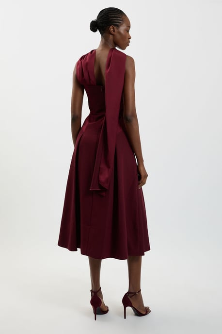 Satin Back Crepe Tailored Bardot Maxi Dress - Image 3