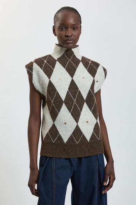 Studded Argyle Wool Blend Cosy Knitted Top - Image 1