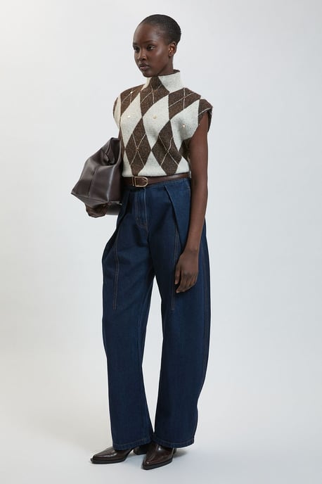 Studded Argyle Wool Blend Cosy Knitted Top - Image 2