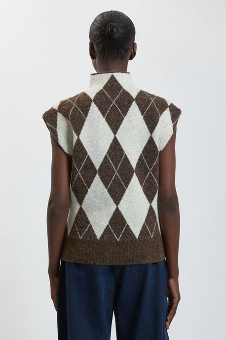 Studded Argyle Wool Blend Cosy Knitted Top - Image 3