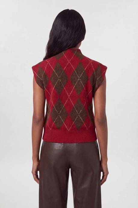 Studded Argyle Wool Blend Cosy Knitted Top - Image 2