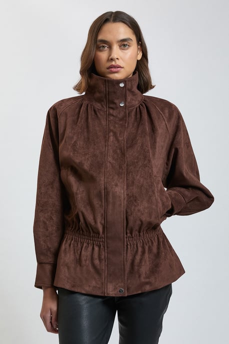 Faux Suede Funnel Neck Bomber - Image 1
