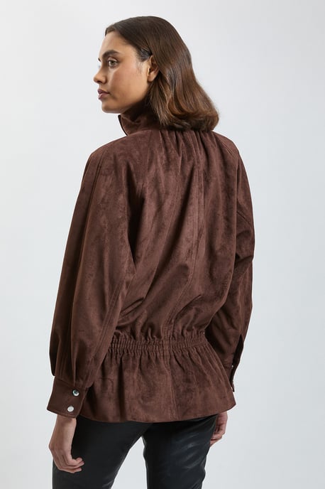 Faux Suede Funnel Neck Bomber - Image 3