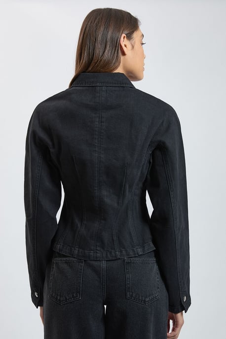 Denim Collared Shaped Jacket  - Image 3
