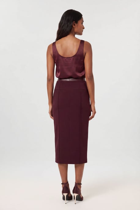 Forever Compact Stretch & PU Turn Lock Detail Tailored Midi Pencil Skirt - Image 2