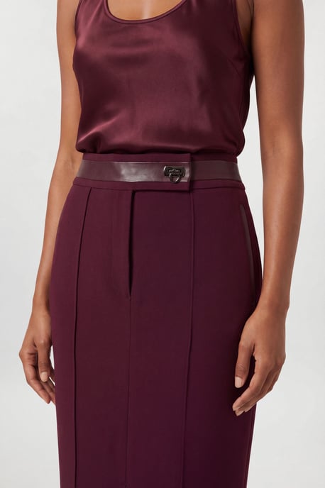 Forever Compact Stretch & PU Turn Lock Detail Tailored Midi Pencil Skirt - Image 3