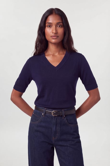 Forever Viscose Blend V Neck Knitted Short Sleeve Top - Image 3
