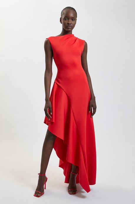 Scuba Drama Ruffle Hem Woven Maxi Dress - Image 1