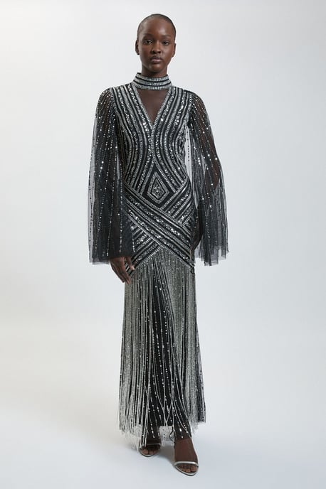 Petite Embellished Woven Maxi Dress With Cape Sleeve - Image 1