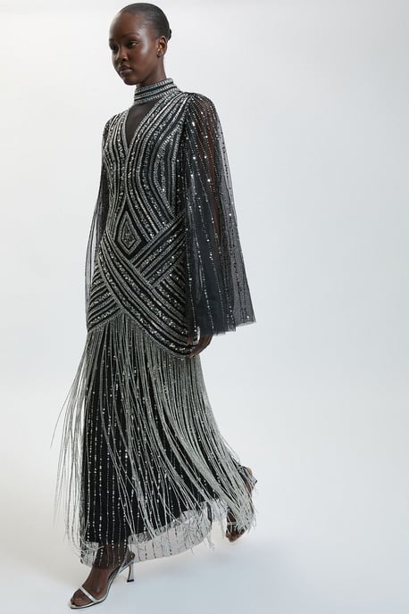 Petite Embellished Woven Maxi Dress With Cape Sleeve - Image 3
