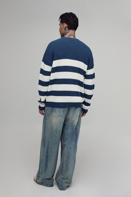 Tall Striped Distressed Knitted Jumper - Image 3
