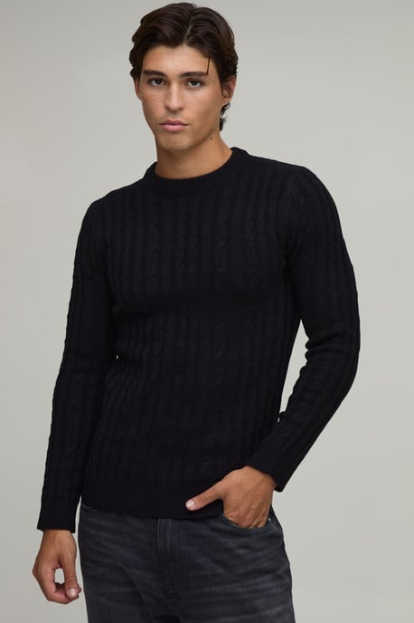 Muscle Fit Cable Knitted Jumper - Image 1