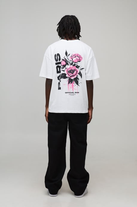 White Oversized Paris Floral Print T-Shirt - Image 2