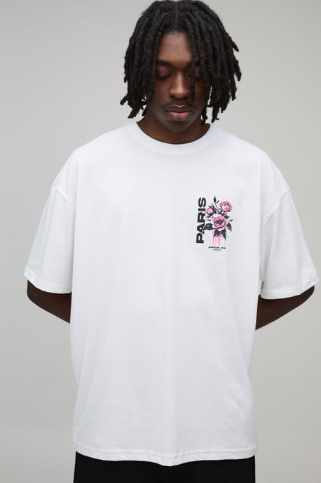 White Oversized Paris Floral Print T-Shirt - Image 3
