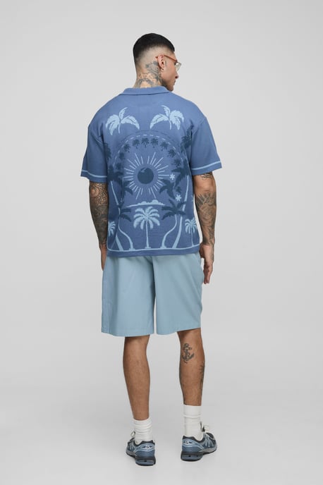 Tall Relaxed Palm Scenic Jacquard Knitted Shirt - Image 2