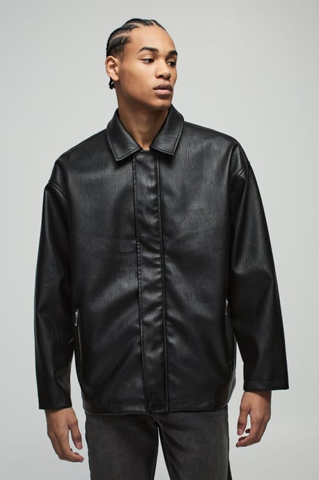 Oversized Zip Through PU Collared Car Coat - Image 1