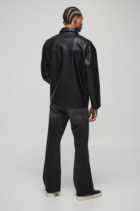 Oversized Zip Through PU Collared Car Coat - Image 2