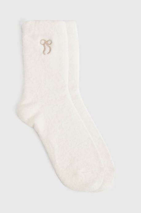 Embroidered Bow Detail Fluffy Socks - Image 2