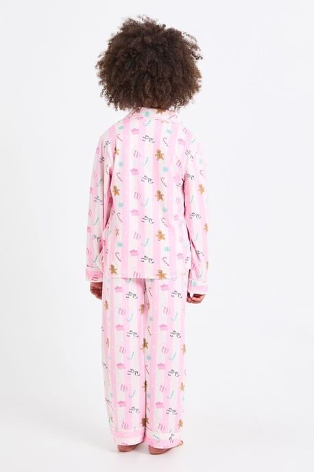 Kids Matching Family Super Soft Gingerbread Man Print Long Sleeve Shirt & Trousers Pyjama Set - Image 2