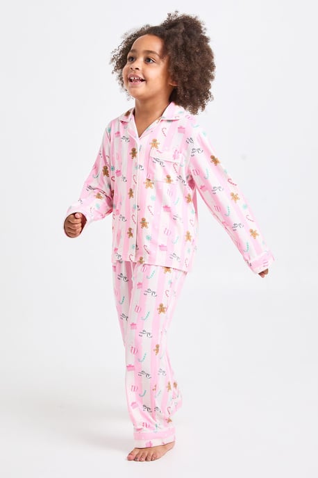 Kids Matching Family Super Soft Gingerbread Man Print Long Sleeve Shirt & Trousers Pyjama Set - Image 3